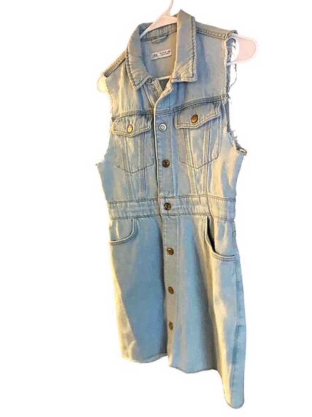 NWOT ZARA Denim Snap Button Dress Light Blue Summer Casual Size Small
